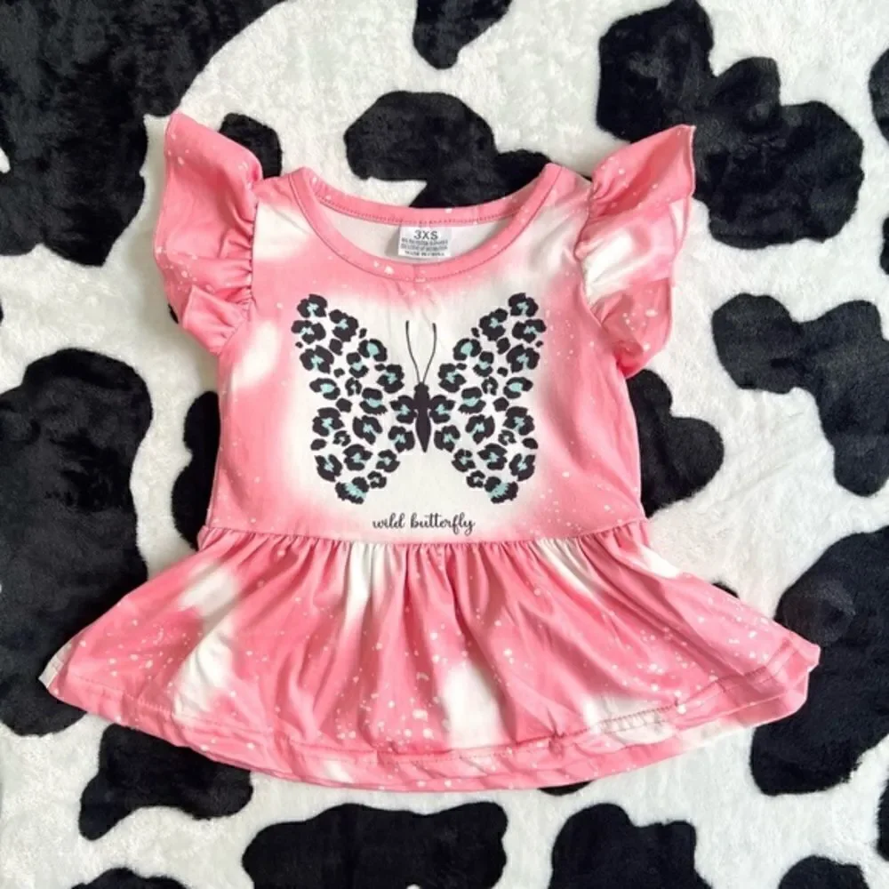 Butterfly Pink Leopard Bell Bottom‎ Set 3XS (6-12 months)